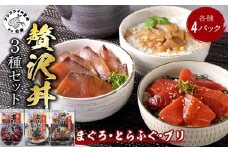 鷹島産本まぐろ・とらふぐ・ぶりの贅沢丼 3種セット[各4] ( 本マグロ 大トロ 中トロ 赤身 とらふぐ ブリ お手軽 丼 漬け 茶漬け 時短 )【C4-032】