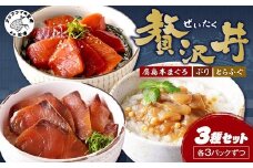 鷹島産本まぐろ・とらふぐ・ぶりの贅沢丼 3種セット[各3] ( 本マグロ 大トロ 中トロ 赤身 とらふぐ ブリ お手軽 丼 漬け 茶漬け 時短 )【B8-044】