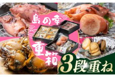 対馬 島の幸 の 重箱 3段 重ね《 対馬市 》 【 対馬逸品屋 】  アワビ イカ飯 しいたけ 海鮮 煮物 おかず 詰め合わせ 惣菜 [WAF014]冷凍 惣菜 あわび サザエ しいたけ いか飯 ヒオウギ貝 おつまみ 天然 アワビ 簡単調理 煮物 煮付け おかず 和食 贈答 プレゼント 贈り物