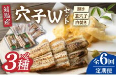 【全6回定期便】対馬 穴子 W セット 1kg《対馬市》【海風商事】国産 九州 長崎 煮穴子 白焼き [WAD042]冷凍 あなご 食べ比べ 白焼き 贈り物 ギフト 煮穴子 おかず もう1品 人気  定期便 毎月届く