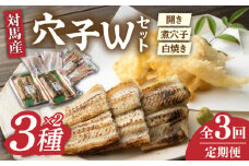 【全3回定期便】対馬 穴子 W セット 1kg《対馬市》【海風商事】国産 九州 長崎 煮穴子 白焼き [WAD041]冷凍 あなご 食べ比べ 白焼き 贈り物 ギフト 煮穴子 おかず もう1品 人気  定期便 毎月届く