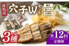 【全12回定期便】対馬 穴子 W セット 1kg《対馬市》【海風商事】国産 九州 長崎 煮穴子 白焼き [WAD043]冷凍 あなご 食べ比べ 白焼き 贈り物 ギフト 煮穴子 おかず もう1品 人気  定期便 毎月届く