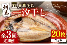 【全3回定期便】対馬 五月 真あじ 一汐干し 20枚 《 対馬市 》【 うえはら株式会社 】新鮮 アジ 干物 海産物 朝食 冷凍 [WAI060]