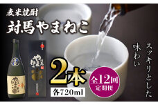 【全12回定期便】麦米焼酎 対馬やまねこ 25度 720ml 2本セット《対馬市》【株式会社サイキ】対馬 酒 贈り物 米焼酎 プレゼント 焼酎 [WAX024]