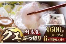 【全6回定期便】対馬産 クエ ぶつ切り 600g スープ付 ( 鍋用 )《対馬市》【島本水産】高級魚 新鮮 肉厚 本格的 海鮮 2〜3人前 鍋セット フライ 煮付け アラ モロコ アオナ [WBI003]