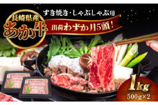 長崎和牛 あか牛 1kg（500g×2パック）（すき焼き・しゃぶしゃぶ用）《対馬市》【株式会社Tsukushi】 対馬 牛 和牛 すき焼 しゃぶしゃぶ 鍋 冷凍配送 [WCR006]