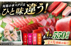 【全2回定期便】対馬産 本マグロ 4種 計550g（赤身/中トロ/大トロ/ネギトロ）《対馬市》 【対海】 新鮮 マグロ 鮪 本鮪 赤身 中トロ 大トロ ねぎとろ 海鮮 冷凍 [WAH033]