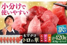 訳あり！対馬産 本マグロ 切り落とし 420g（6パック） ≪対馬市≫【桐谷商店】 トロの華 冷凍 新鮮 海鮮 小分け マグロ [WAQ023]