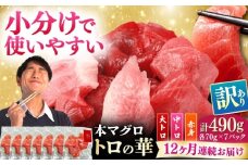 【全12回定期便】訳あり！対馬産 本マグロ 切り落とし 490g（7パック） ≪対馬市≫【桐谷商店】 トロの華 冷凍 新鮮 海鮮 小分け マグロ [WAQ030]