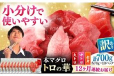 【全12回定期便】訳あり！対馬産 本マグロ 切り落とし 700g（10パック） ≪対馬市≫【桐谷商店】 トロの華 冷凍 新鮮 海鮮 小分け マグロ [WAQ042]