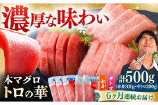 【全6回定期便】対馬産 本マグロ 500g（赤身300g、中トロ200g） ≪対馬市≫【桐谷商店】 トロの華 対馬 新鮮 マグロ トロ 鮪 刺身 鮮度抜群 [WAQ045]