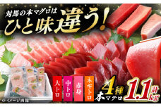 対馬産 本マグロ 4種 計1.1kg（赤身/中トロ/大トロ/ネギトロ）《対馬市》【対海】 冷凍配送 食べ比べ 新鮮 手巻き寿司 海鮮丼 贈り物 [WAH028]