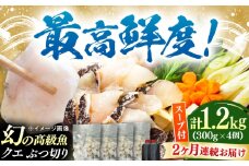 【全2回定期便】対馬産 クエ ぶつ切り 1.2kg 鍋用スープ付《対馬市》【島本水産】高級魚 新鮮 肉厚 本格的 海鮮 鍋セット フライ 煮付け アラ [WBI018]