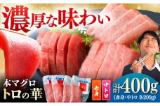 対馬産 本マグロ 400g（赤身200g、中トロ200g） ≪対馬市≫【桐谷商店】 トロの華 対馬 新鮮 マグロ 赤身 トロ 鮪 刺身 [WAQ063]