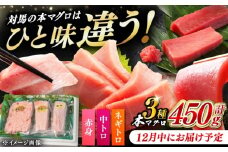 【12月中にお届け】対馬産 本マグロ 3種 計450g（赤身/中トロ/ネギトロ）《対馬市》【対海】[WAH002-12] 