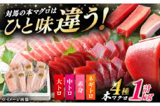 【通常配送】対馬産 本マグロ 4種 計1kg（赤身/中トロ/大トロ/ネギトロ）《対馬市》【対海】[WAH004] 