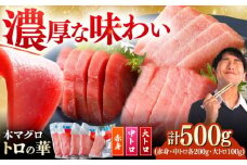 【通常配送】対馬産 本マグロ 500g（赤身200g、中トロ200g、大トロ100g）≪対馬市≫【桐谷商店】[WAQ055]