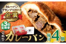 【全3回定期便】壱岐牛カレーパン 4個 セット  パック ステーキ カレー パン 和牛 朝食 高級 詰め合わせ 《壱岐市》【パンプラス】 [JEU005] 45000 45000円