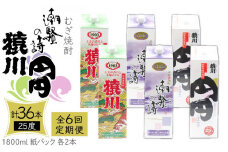 【全6回定期便】 麦焼酎 猿川 円円 潮騒の詩 （25度・1800ml） 紙パック 各2本 計6本 《壱岐市》【天下御免】 むぎ焼酎 焼酎 麦 酒 お酒 [JDB345] 252000 252000円 