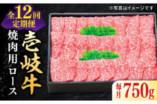 【全12回定期便】 特選 壱岐牛 ロース 750g（焼肉用）《壱岐市》【太陽商事】 [JDL078] お肉 牛肉 和牛 黒毛和牛 肉 高級 霜降り 焼肉 ロース肉 BBQ  ローストビーフ 贈答  600000 600000円 60万円