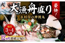 【全12回定期便】 豪快 舟盛り 「永村印の神洸丸大漁舟盛り」 3～4人前《壱岐市》【神洸水産】 刺身 刺し身 海鮮 鮮魚 海産物 [JFI004]