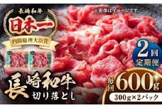 【全2回定期便】長崎和牛 切り落とし 600g（300g×2パック）《壱岐市》【長崎フードサービス】 肉 牛肉 赤身 小分け 国産 切落し 切り落し 冷凍配送 [JEP023]