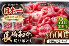 【全3回定期便】長崎和牛 切り落とし 600g（300g×2パック）《壱岐市》【長崎フードサービス】 肉 牛肉 赤身 小分け 国産 切落し 切り落し 冷凍配送 [JEP024]