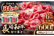 【全6回定期便】長崎和牛 切り落とし 600g（300g×2パック）《壱岐市》【長崎フードサービス】 肉 牛肉 赤身 小分け 国産 切落し 切り落し 冷凍配送 [JEP025]