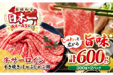 【厳選部位】A4〜A5ランク 長崎和牛 サーロイン スライス 600g（300g×2パック）（すき焼き・しゃぶしゃぶ）《壱岐市》【株式会社MEAT PLUS】肉 牛肉 黒毛和牛 鍋 ご褒美 冷凍配送 [JGH012]