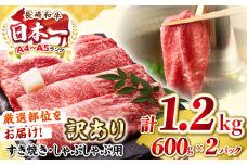 【訳あり】【A4〜A5ランク】 長崎和牛 赤身 霜降り しゃぶしゃぶ・すき焼き用 1.2kg(600g×2パック)（肩・モモ）《壱岐市》【株式会社MEAT PLUS】 肉 牛肉 黒毛和牛 鍋 ご褒美 冷凍配送 訳あり しゃぶしゃぶ用 すき焼き用 すき焼用 A4 A5 [JGH017]