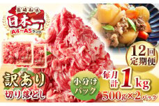 【全12回定期便】【訳あり】【A4~A5ランク】長崎和牛 切り落とし 1kg(500g×2パック）《壱岐市》【株式会社MEAT PLUS】 肉 牛肉 黒毛和牛 焼き肉 ご褒美 冷凍配送 訳あり A5 黒毛和牛 ギフト [JGH042]