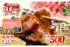 【全12回定期便】【訳あり】【A4〜A5ランク】長崎和牛 焼肉切り落とし 500g (肩ロース・バラ）《壱岐市》【株式会社MEAT PLUS】 肉 牛肉 黒毛和牛 焼き肉 ご褒美 焼肉 焼肉用 ギフト 贈答用 ご褒美 冷凍配送 A4 A5 [JGH118]