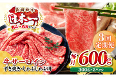 【全3回定期便】【厳選部位】【A4〜A5ランク】 長崎和牛 サーロイン スライス 600g（300g×2パック）（すき焼き・しゃぶしゃぶ）《壱岐市》【株式会社MEAT PLUS】肉 牛肉 黒毛和牛 鍋 ご褒美 冷凍配送 [JGH080]