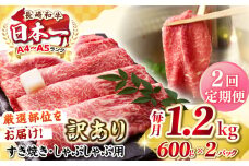 【全2回定期便】【訳あり】【A4〜A5ランク】 長崎和牛 赤身 霜降り しゃぶしゃぶ・すき焼き用 1.2kg(600g×2パック)（肩・モモ）《壱岐市》【株式会社MEAT PLUS】 肉 牛肉 訳あり しゃぶしゃぶ用 すき焼用 A5 [JGH099]
