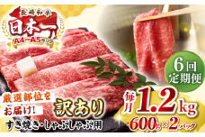【全6回定期便】【訳あり】【A4〜A5ランク】 長崎和牛 赤身 霜降り しゃぶしゃぶ・すき焼き用 1.2kg(600g×2パック)（肩・モモ）《壱岐市》【株式会社MEAT PLUS】 肉 牛肉 訳あり しゃぶしゃぶ用 すき焼用 A5 [JGH101]