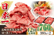 【全12回定期便】長崎県産黒毛和牛切り落とし 760g（380×2）《壱岐市》【弥川畜産】 冷凍配送 肉 牛肉 スライス 和牛 すき焼き 牛丼 贈答 プレゼント 小分け [JGF007]