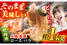 五島美豚 焼肉1kg(ロース500g バラ500g)  五島市/ごとう農業協同組合 [PAF003]  豚肉 ポーク 国産 肉 やきにく BBQ 九州