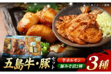 やみつき 五島牛 ホルモン・五島豚 (ロース・スライス) 味噌漬け 3種 セット 五島市/肉のマルヒサ [PCV010]  冷凍 国産牛 国産豚 ブランド 詰め合わせ
