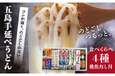 【五島手延べうどん厳選】五島うどん 食べ比べ (4種) と飛魚だし セット 地獄炊き 乾麺 あごだし 粉末スープ 焼きあご めんつゆ 五島市/中本製麺  [PCR001]