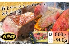 【日時指定必須】五島 牛 特上 サーロイン ブロック 約400g～500g・あぶり焼 ×2 国産牛 牛肉 ブランド牛 セット ソース付 五島市 / 鬼岳牧場 [PEK004]