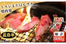 【日時指定必須】五島 牛 ミスジ または ヒウチ 焼肉用 約800g（自家製たれ付き）焼肉 国産牛 牛肉 ブランド牛 セット ソース付 五島市/鬼岳牧場 [PEK014]