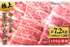 【全12回定期便】 極上 やみつき 五島牛 カルビ 600g 国産牛 牛肉 ブランド牛 焼き肉 五島市 / 肉のマルヒサ [PCV034]