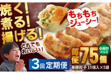 【全3回定期便】美豚餃子 15個入×5袋セット 【長崎フードサービス】 [PEL006] 冷凍 餃子 飲茶 中華 ぎょうざ ギョウザ