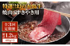 【全3回定期便】幻の五島牛（特選）焼肉・すき焼用400g 五島市/ニク勝 [PBF011] やきにく 焼肉 すきやき 牛肉 牛 にく 肩ロース 国産 冷凍