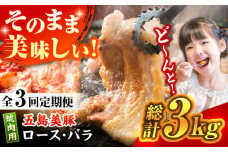 【全3回定期便】五島美豚 焼肉 セット (ロース・バラ) 3kg (1kg×3回) 五島市/ごとう農業協同組合 [PAF007] 焼肉 定期便 焼肉 定期便 焼肉 定期便 焼肉 定期便