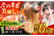 【全6回定期便】五島美豚 焼肉 セット (ロース・バラ) 6kg (1kg×6回) 冷凍 国産豚 豚肉 ブランド豚 焼き肉 五島市/ごとう農業協同組合 [PAF011]
