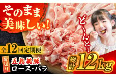 【全12回定期便】五島美豚 薄切り セット (ロース・バラ) 12kg (1kg×12回)  冷凍 国産豚 豚肉 ブランド豚 五島市/ごとう農業協同組合 [PAF016]