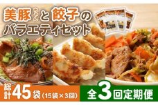 【全3回定期便】美豚ちゃんと餃子のバラエティセット おかず レトルト 簡単 （3種×5袋 計15袋詰合せ） 五島市/長崎フードサービス [PEL028] 冷凍 餃子 中華 ぎょうざ ギョウザ 簡単 調理 豚肉 豚 レトルト パック 小分け 国産 焼肉 加工 肉 おかず