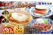 【全3回定期便】長崎角煮まんじゅう10個・大とろ角煮まんじゅう10個・長崎角煮まぶし10個 豚肉 東坡肉 ふわふわ ほかほか 五島市/岩崎本舗 [PFL030] 冷凍 豚 豚角煮 角煮饅頭 簡単調理 お取り寄せ