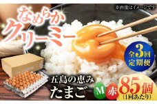【全3回定期便】【箱入り】五島の恵みたまご Mサイズ 85個入 / 卵 赤玉子 五島市 / 五島列島大石養鶏場 [PFQ014] 玉子 タマゴ 鶏卵 希少 五島列島